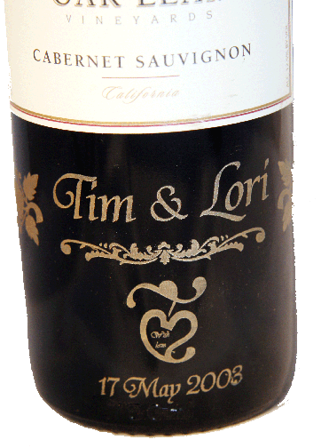 Laser Engraved Wine Bottle - Close-up