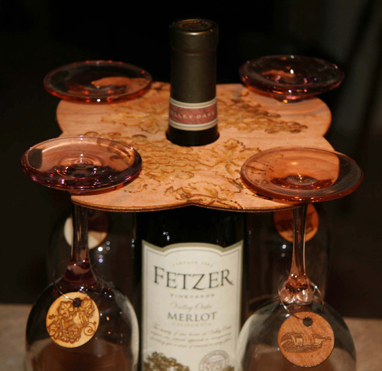 Custom Lasered 4 Glass Wine Holder